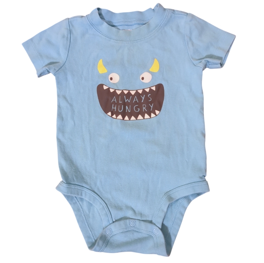 🍁2/$7🍁 CARTER'S Blue Monster Always Hungry Short Sleeve Onesie